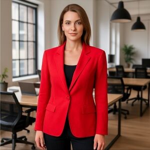 Vtg Chance Womens Linen Encounters Red Blazer 16 Classic Preppy Office Chic